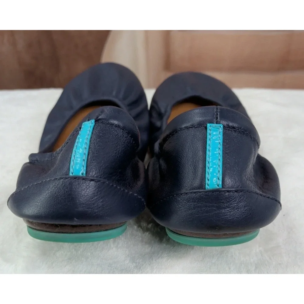 Tieks Navy Leather Ballet Flat with Teal Sole